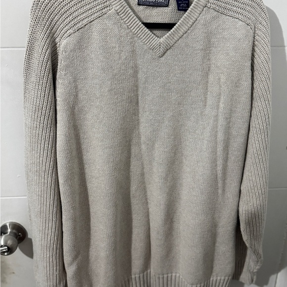 Structure Cream V-Neck Sweater Ribbed Knit SIZE -L - Picture 2 of 8